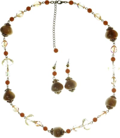 Behave Set ketting en oorbellen bruin bèige 63 cm