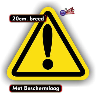 Jerma - Gevaar - Uitroepteken - ISO norm - Sticker - 20 cm breed - Weerbestendig - Zelfklevend Vinyl