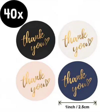 40x ZOETTT Sluitzegel | THANK YOU | zwart, blauw, wit & roze | 25 mm