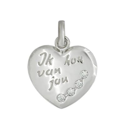 Blinx Jewels Zilveren Hanger Hartje "Ik hou van jou" Steentjes Zirkonia