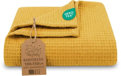 Wafeldeken Baby Hele Jaar 100x150 cm - babydeken katoen ademend licht kinderen tussenseizoen wafelpiqué – wiegdeken kinderwagen newborn zacht meisje jongen peuter Oeko-Tex Toffee