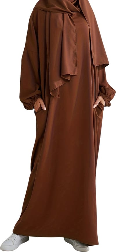 Bovista Abaya - Gebedskleding Dames - Islamitische Kleding - Jilbab - Khimar - Vrouw - Alhamdulillah - Koffie