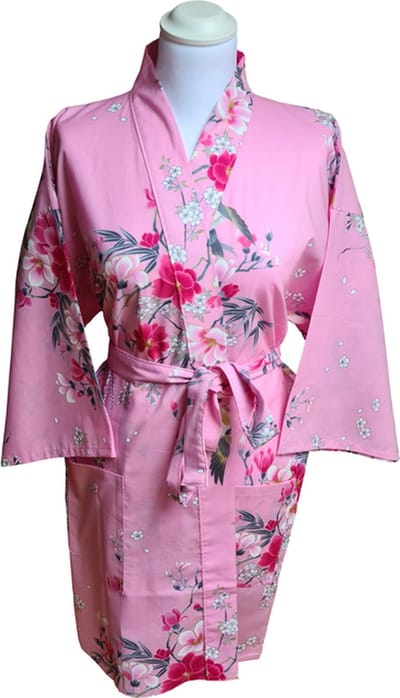 DongDong - Originele Japanse kimono kort - Katoen - Bloemen motief - L