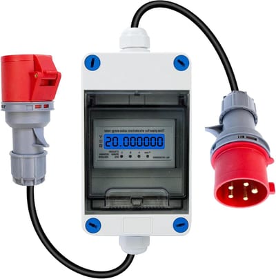 Stroommeter 3 fasen 32A 400V met 5G 2.5 CEE stekker - Mobiel - Kabel - Stopcontactadapter meter - Digitaal