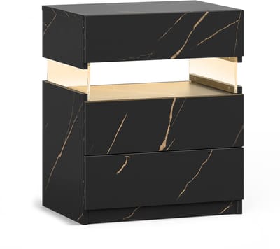 Nachtkastje met LED Verlichting - 3 Lades - Zwart Goud - Slaapkamer Bijzettafel - 48x38x61 cm