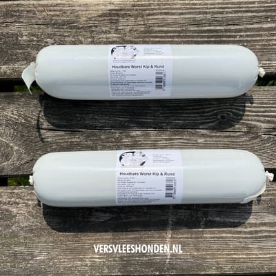 12 x 800 gram Houdbare Worsten - RUND & KIP - Zacht gestoomd vlees, glutenvrij, makkelijk voor de vakanties - Versvleeshonden