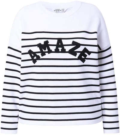 Studio Untold - Dames - Trui oversized bretonse strepen statement - Off-white - Maat 42+