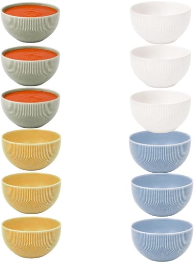 Secret de Gourmet Soepkommen Memphis - D14 cm - groen / geel / wit/ blauw - 12x stuks - keramiek