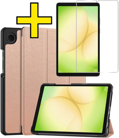 Hoes - Geschikt voor Samsung Galaxy Tab A11 Plus - Met Screenprotector - Trifold Bookcase - Hard Cover - Hardcover Book Case - Tablet Hoesje - Rosé goud