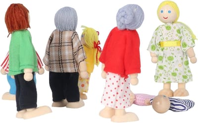 Poppenhuis Familie - Houten Poppetjes - Rollenspel - Beweegbare Ledematen - Tot 11.5 cm - Natuurlijk Hout