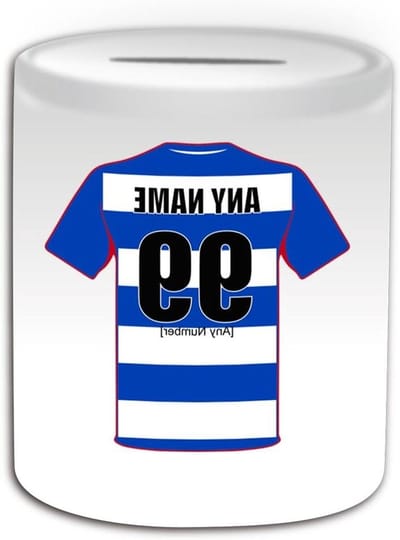 Gepersonaliseerde spaarpot - Geldkist spaarvarken - Cadeau geven - Voetbal ontwerp thema - 95 mm hoog - Wit