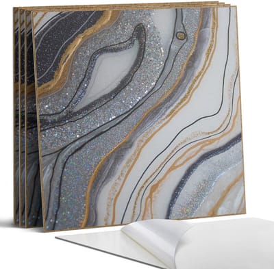 Coloray Wandpanelen Zelfklevend - Abstracte golven met glitters Zelfklevende Wandpanelen - 50 cm x 50 cm - Grijs Wandpaneel PVC - 4 stuks - Texturen Wandpanelen Zelfklevend - Keuken Wandpanelen - Wandpanelen Badkamer