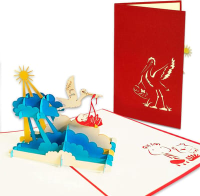 3D Pop-up Wenskaart - Creatieve Felicitatiekaart met Ooievaar en Baby voor Zwangerschap of Geboorte
