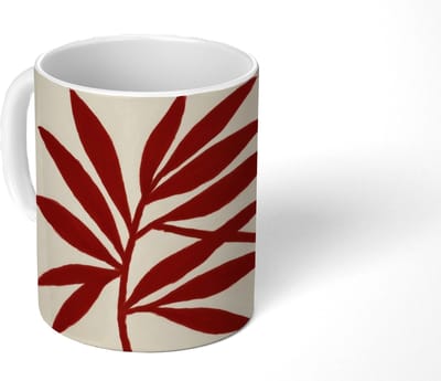 Mok - Koffiemok - Tak - Bladeren - Rood - Mokken - 350 ML - Beker - Koffiemokken - Theemok