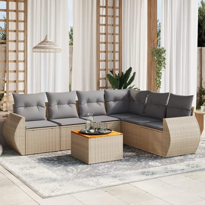 vidaXL - 7-delige - Loungeset - met - kussens - poly - rattan - beige
