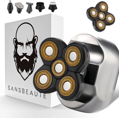 6-in-1 Scheerapparaat Mannen + Extra Scheerkop – Trimmer - Tondeuse - Sansbeauté® Skull Sharp Platinum - Electric Face & Head Shaver - Hoofd Kaal Scheren – Nat & Droog - Elektrisch