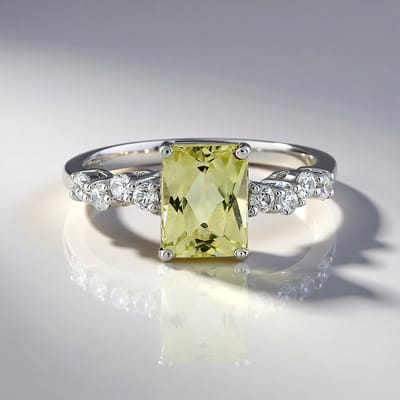 Cavill - Zilveren Ring met Kanariegele Kunziet 1,82 ct - 925 Sterling Zilver - Facet Geslepen Achthoek - Elegante Ring met Zirkonia 0,36 ct