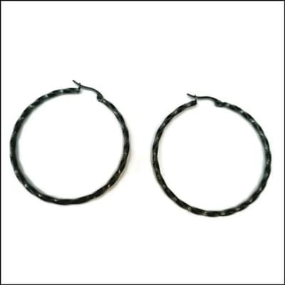 Aramat Jewels | Oorringen | RVS Gedraaide Oorringen - Dames hoops | Zwart / 50mm | |2,5mm | Staal | Volwassenen | Verkleurd niet