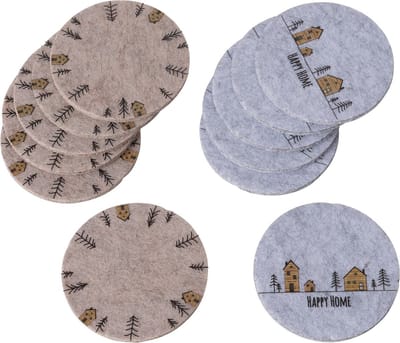 Boltze Home Onderzetterset Homewood met dessin van huisjes en kerstbomen vilt dia 10cm 6 stuks