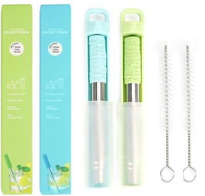 Dailygoods- Rietjes Herbruikbaar - Rietjes RVS - Opvouwbaar - Draagbare Rietjesset - Inclusief Reinigingsborstels - Duurzaam 304 Roestvrij Staal - Drinkrietje