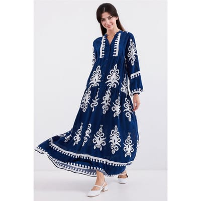 Geprinte V-hals Maxi-jurk