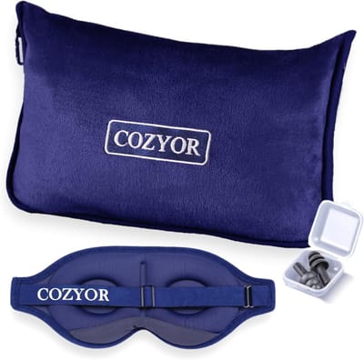 Reisset 3-delig - Reisaccessoires - Comfortabel Reizen - 2-in-1 Kussen Deken - Compact - Blauw