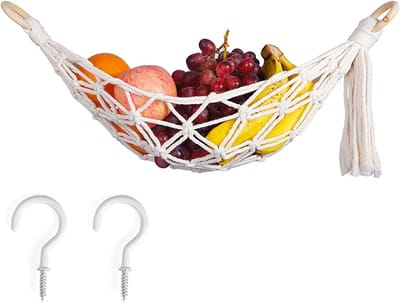 Famanu – Fruithangmat 56 cm – hangende fruit organizer met 2 schroefhaken voor keuken en badkamer