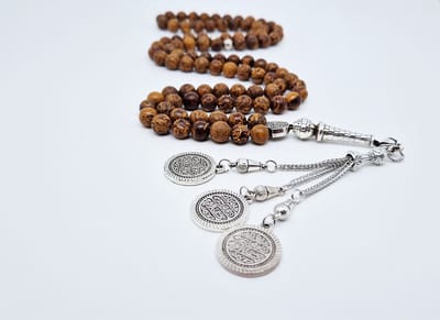 Handgemaakte tesbih "Tasbih" natuursteen "Jaspis van olifantenhuid" - Aantal kralen 99 - Diameter kralen 8MM - met metaal tassel "Qustantinia" - Een mooi cadeau-idee
