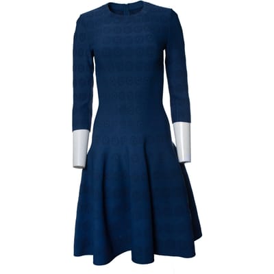 Alaia, blauwe jurk met uitlopende mouwen en patroon