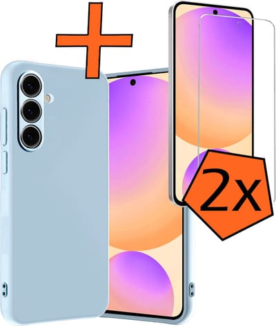 Hoes - Met 2x Screenprotector - Geschikt voor Samsung Galaxy S24 FE - Sterk & Shockproof - Back Cover - Siliconen Case - Telefoon Hoes - Lichtblauw