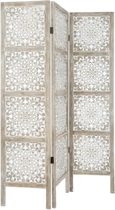 Atmosphera Luxe Kamerscherm met 3 vlakken - bruin / whitewash - pauwlina hout - 120 x 169 cm - afscherming wand - omkleden