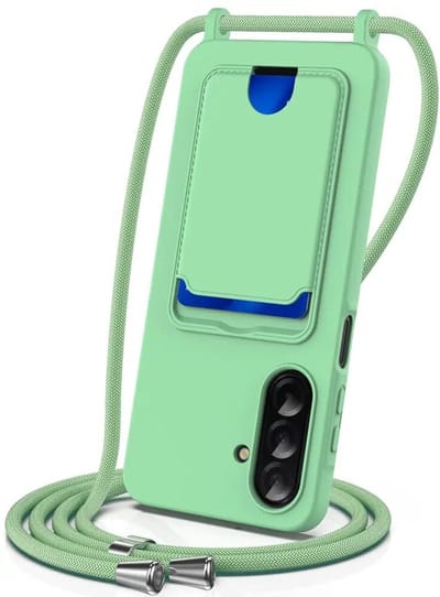 Hoesje met Koord en Pasjeshouder Geschikt voor Samsung Galaxy A57 | Back Cover met Crossbody Koord en Kaarthouder | Ideaal voor Festival/Vakantie | Siliconen | Groen