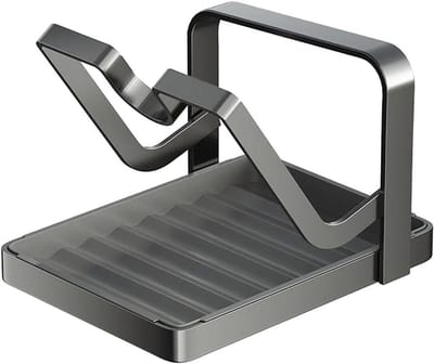 Pannendekselhouder Lepelhouder - Keukengerei Organizer - Keuken Opbergen - Met Lekbak - 16.5x20x16.5 cm - Zwart