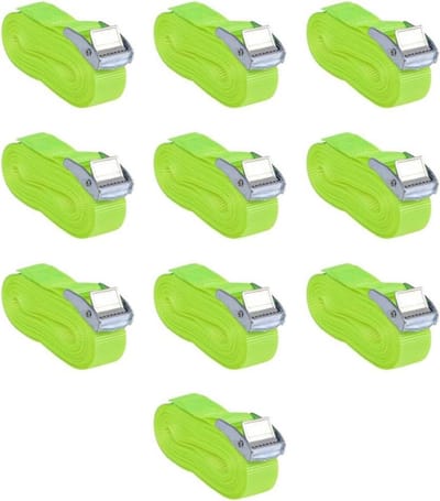 Spanbanden Set - Sjorbanden Klemsluiting - Voorwerpen Zekeren - Voldoet aan Europanorm - 10 stuks 5 meter - Neongroen
