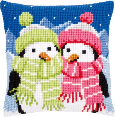 Vervaco - Kruissteekkussen kit - Pinguins met sjaal - PN-0147690 - Borduren - Borduurpakket - Borduurpakket volwassenen - Borduurpakket kind