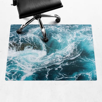 Wallfluent - Vloerbeschermer Oceaanwerveling - 100x70 cm - Blauw Mótif Bureaustoelmat - Rechthoekig - Vloerbeschermer Tapijt-Computer Stoel Mat-Werkplekdecoraties - Boho-patroon
