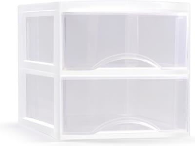 Plasticforte Ladeblokje - bureau organizer met 2x lades - transparant/wit - L26 x B36 x H25 cm