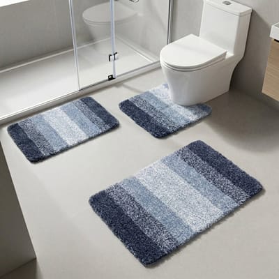 Luxe Badmat Set 3-Delig – Microvezel Badkamermatten – Antislip TPR – Super Zacht – Waterabsorberend – Machinewasbaar – Badkamer & Toiletmat – Blauw