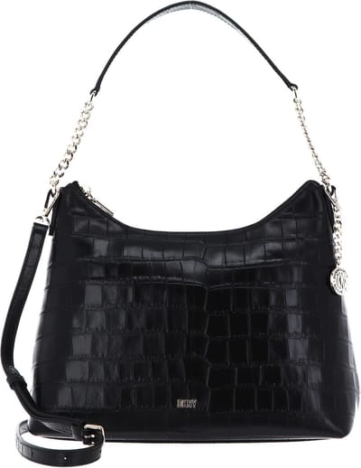 DKNY Leren Schoudertas Handtas Bryant Croco Conv Hobo Blk / Gold Zwart