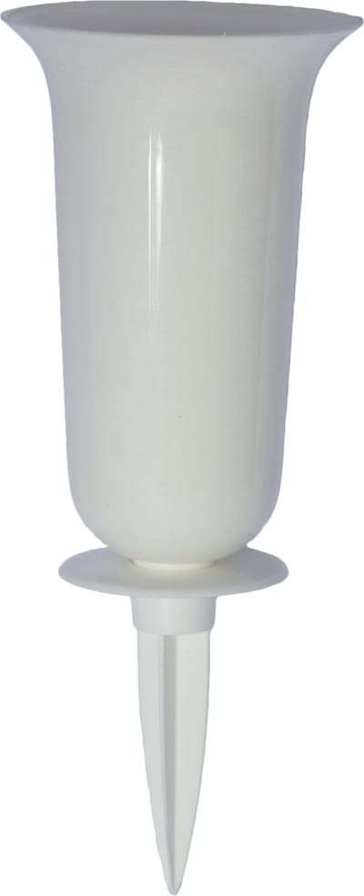 Form Plastic Grafvaas - kunststof - wit - H32 cm - decoratie - bloemenvaas voor herdenkingsplaats/kerkhof - kelk op prikker