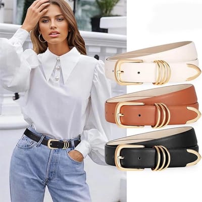 OIMG Damesriemen - 3 Stuks - Riem - W2cmxL120cm - PU - tailleband met 3 D-ring en gouden gesp - Stijlvol retro - voor jeansjurken - Unisex - Gouden gesp - zwart/Beige/Khaki
