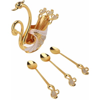 Service de table en forme de cygne, ensemble de couverts en métal, support décoratif à base de cygne avec 6 cuillères pour multicolore