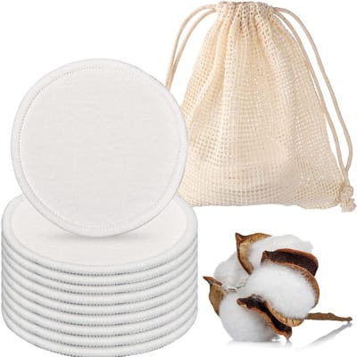 Wasbare katoenen make-upremoverpads, 24 stuks met wasbare waszak, herbruikbaar biologisch katoen, make-uppads voor alle huidtypen, zero waste,Make-up remover pads van puur katoen