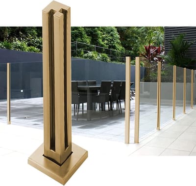Glazen Balustrade Paal - RVS Paal - Terras Afschermen - Eenvoudige Montage - 10/12 mm Glasdikte - Goudkleurig