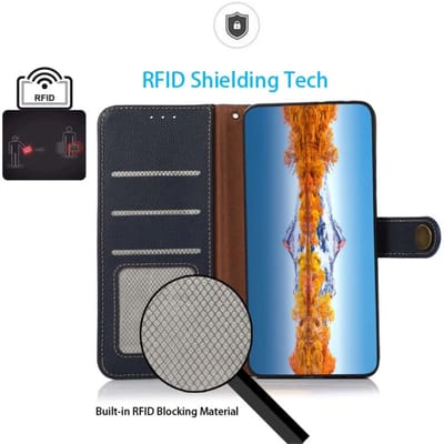 KHAZNEH RFID Book Case Leer Hoesje Blauw Geschikt voor Samsung S24 Ultra