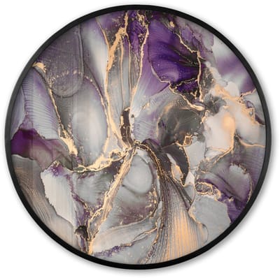 Poster in lijst Rond - Fotolijst 60x60 cm - Posters - Goud - Paars - Marmer - Ronde posterlijst zwart - Decoratie - Wanddecoratie woonkamer - Muurdecoratie slaapkamer