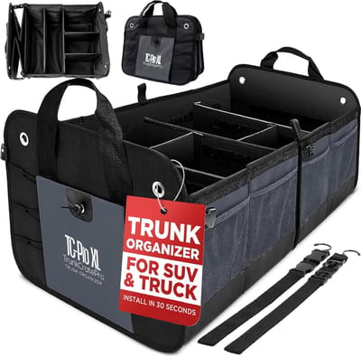 Multi Compartimenten Opvouwbare Draagbare Kofferbak Organizer voor Auto, SUV, Truck en Minivan - Extra Large Zwart