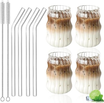 Set van 4 koffieglazen 500 ml met rietje en reinigingsborstels - Voor dessert, thee, sap, whisky, bier, cocktail en ijskoffie