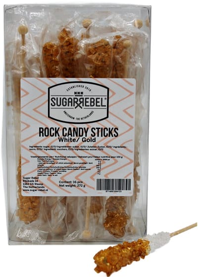 Sugar Rebel Kandij Sticks – Wit & Goud | Luxe suikersticks voor Koffie, Thee, Cocktails & Feestdrankjes