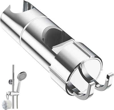 Universele Douchekophouder met 2 Haken voor Douchekoppen van 20,5-23,5 mm, Verstelbare Douchehouder Beugel 360° Rotatie voor 16-27 mm Douchestang, Verchroomde Handdouche Houder
